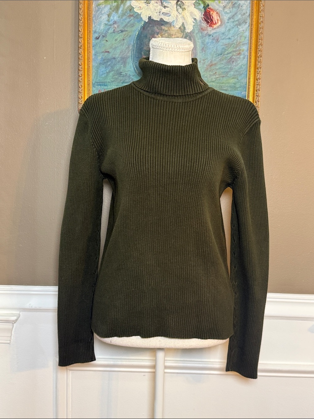 Vintage Y2K Lauren Ralph Lauren Olive Ribbed Turtleneck Sweater L